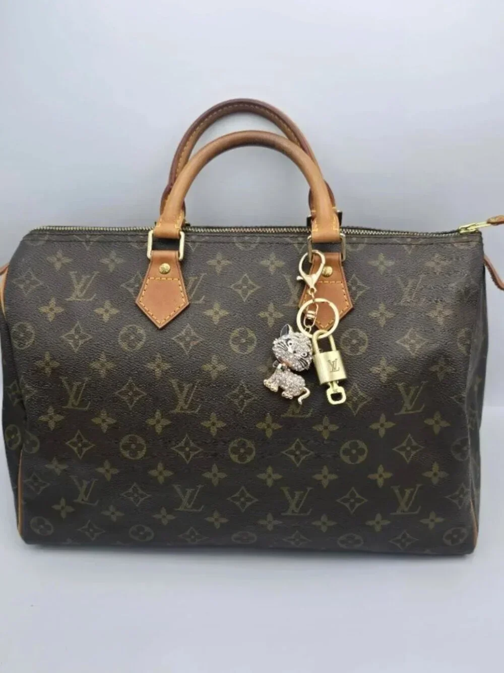 Louis Vuitton Authentic Gold Padlock 🔑 Key + Stylish Unbranded Cat Bag Charm